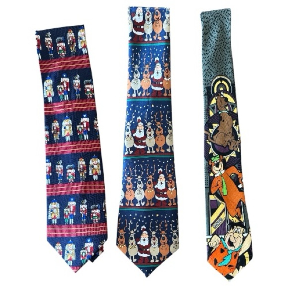VINTAGE Lot of 3 Graphic Ties | Men’s Medium | Christmas and Cartoon